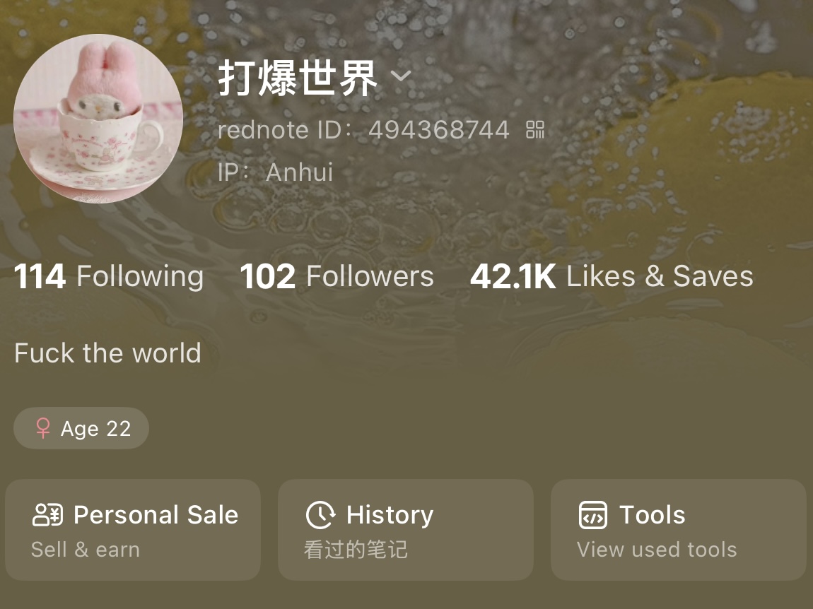 小红书账号主页截图,显示账号名称及主页数据